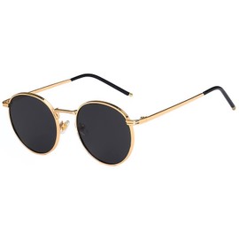 Retro Round Sunglasses Polarised Golden Glasses Frame with Grey Lenses Uv400 Sunglasses Vintage Fishing Golf Driving Stylish Hippy Sunglasses Hippie Steampunk for Men and Women, Gold Frame, Grey