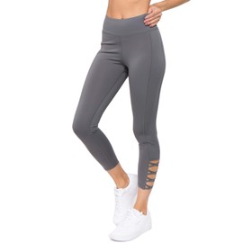 ICONOFLASH Workout Leggings for Women High Waist Pockets with Lattice Details Sport Pants (Charcoal, X-Large)