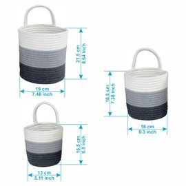 Cotton Rope Hanging Storage Baskets - 3-Piece Storage Organizer Baskets for Baby Stuff, Plants, Toys, Toiletries - Sturdy Woven Baskets for Storage - Aesthetic Nursery, Kitchen Storage Basket Set