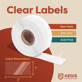 Aegis Adhesives - 1" X 2" Clear Label Stickers - Protective Label Covers for Barcodes and Addresses, Sealing Envelopes, and More (1 Roll, 500/Labels)