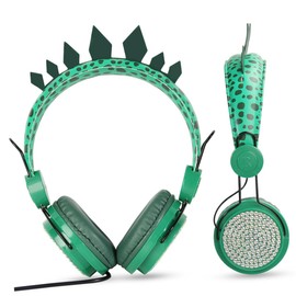 TEHAUX Rhinestone Dinosaur Headset with Mic Comfortable Ear Headphones for Volume Limiting for Hearing Protection for School Travel and Home Use Durable Design with Adorable Dinosaur