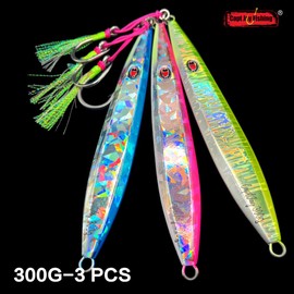 Capt Jay Fishing Saltwater jigs Speed Jigging Slow Jigging Pitching Lures,Vertical Jigging Artificial Lures Jigging Lure Fishing jigs (300g-Multi Color2 (Pack of 3), 300g)