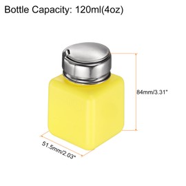 HARFINGTON 4pcs Solvent Alcohol Dispenser 120ml(4oz) Nail Polish Remover Push Down Liquid Dispenser Pump Bottle with Stainless Steel Press Head for Acetone Solution, Yellow