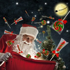 Christmas-Themed Red and Green Lollipops with a Festive Red Bow 32 Pack,16 + 16 Twisty & Swirl Candy Lollipops Suckers Individually Wrapped Bulk, Lollipop Candy Gifts for Christmas Stocking Stuffer