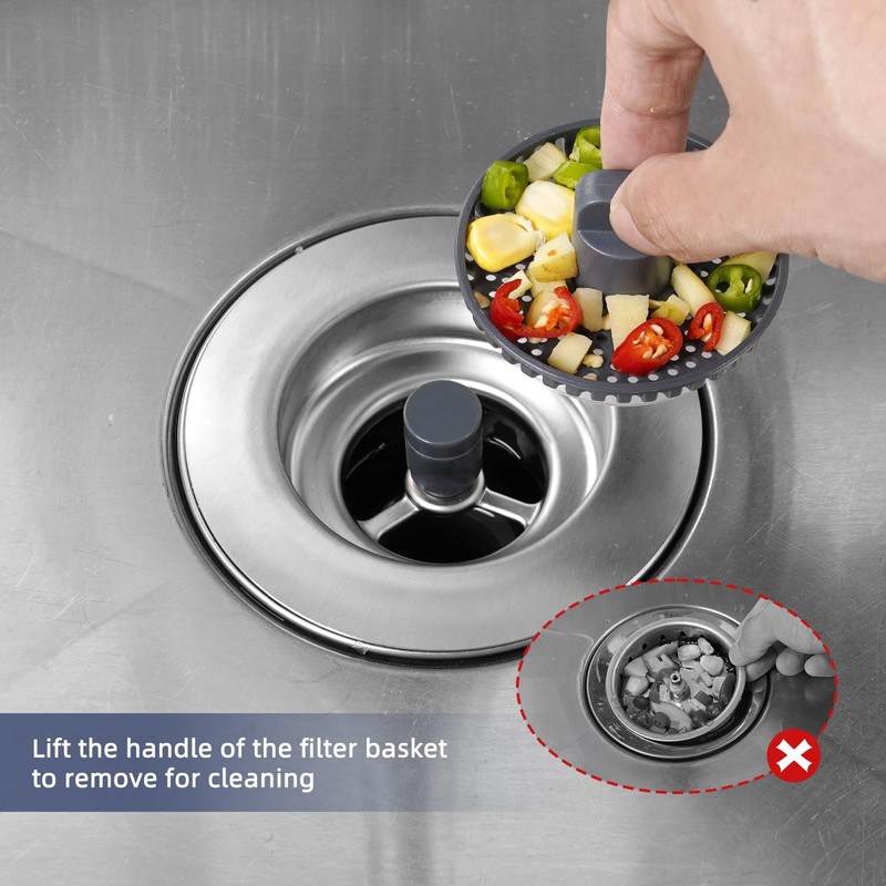 iFealClear Kitchen Sink Stopper with 2 Baskets,3-in-1 Kitchen Sink Strainer,Sink