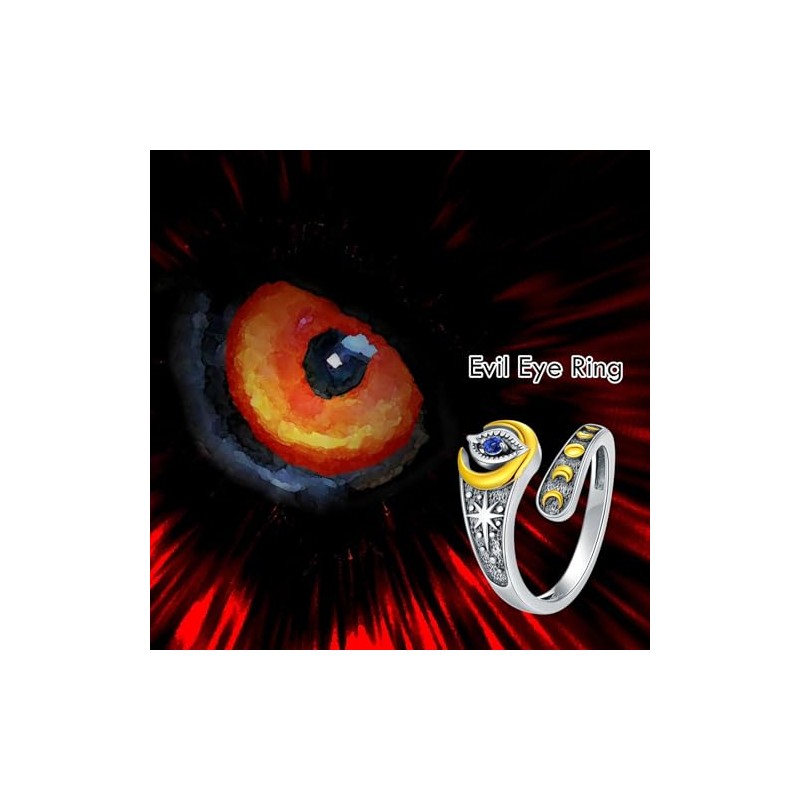 HUKKUN Evil Eye Ring Sterling Silver Evil Eye Spoon Ring
