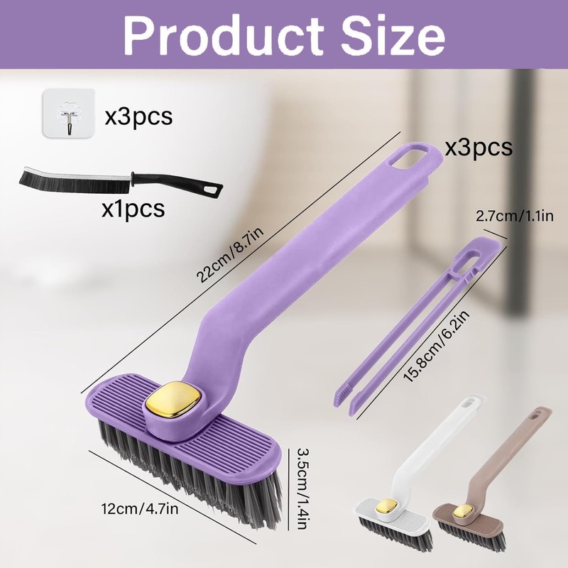 3 Pieces Multi-Function Rotating Crevice Cleaning Brush, Joint Cleaning Brush