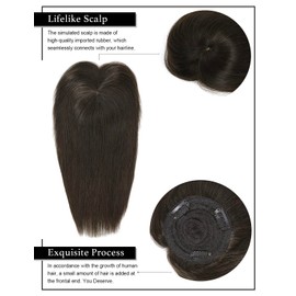 Rose bud Clip in Human Hair Toppers Seamless Hair Pieces with Bangs for Women Lace Base Topper for Thicking Hair