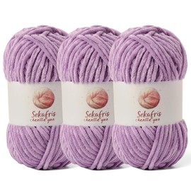 3 Pack Chunky Chenille Yarn for Crocheting, Baby Yarn for Crocheting Soft Blanket, 262.4 yds /10.5 oz Crochet Yarn, Bulky 5 Amigurumi Yarns, Fluffy Velvet Yarns for Knitting Crafts (3 Light Purple)