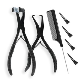 Tape in Hair Extensions Pliers Flat Surface Sealing Hair Extension Tools Kit Includes tape in plier, micro beads & Tapein remover plier Hair Sectioning Clips & Hair Styling & Parting Comb (Black)