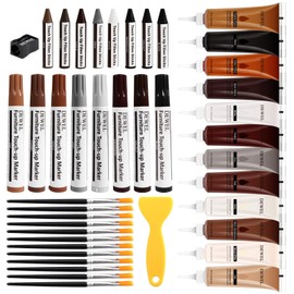 DEWEL Wood Repair Kit 12-Color Repair Paste with Touch-Up Pen & 8-Color Wax Sticks for Floors & Furniture-Fix Scratches, Screw Holes, Peeling Paint, Hide Flaws, Water-Based Repair Pen & Crayon Set
