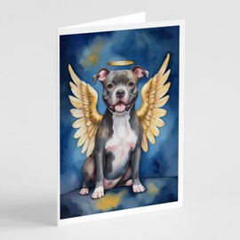 Caroline's Treasures Staffordshire Bull Terrier My Angel Greeting Cards Pack of 8 Blank Cards with Envelopes Whimsical A7 Size 5x7 Blank Note Cards