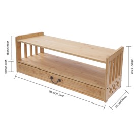 YUYFCC Bamboo Meditation Storage Table Farmhouse Style Coffee Table with Drawer Multifunctional Altar Table Desktop Organizer Furniture for Home Living Room Reception Room Office, Wood Color