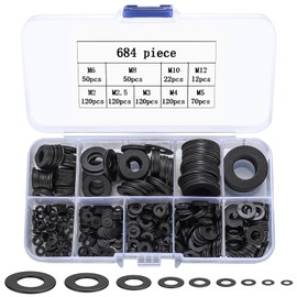 684 Piece Washer Set, Washers, Stainless Steel Washers Door Hinge, Flat Washers Lock Washers Set, Metal Washers M2 M2.5 M3 M4 M5 M6 M8 M10 M12 (684 Black)