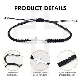 First Communion Gifts For Boys Girls, Stainless Steel Cross Bracelet With Card, Adjustable Braided Bracelet For Men Women, Confirmation Gifts For Girls Boys, Baptism Gifts First Holy Communion Gifts