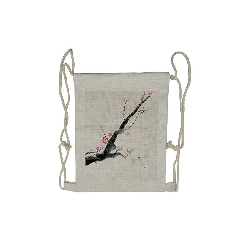 Ambesonne Flower Drawstring Backpack, Cherry Sakura Tree, Sackpack Bag