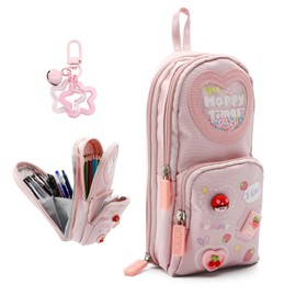 Federmäppchen Federtasche, Große Kapazität Mäppchen Mädchen mit 3 Fächer, Stiftetasche Schlamppermäppchen Aesthetic Schlamperbox Federpenal mit Niedlicher Anhänger, Bleistifttasche, Pencil Case