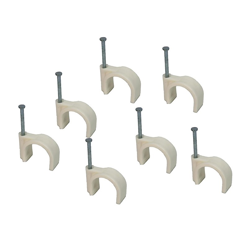 White Round Cable Clips with Fixing Nail K-Type 50pcs (16mm)