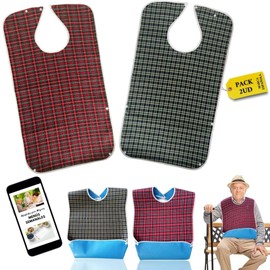 2 Adult Waterproof Bibs for Elderly with Crumb Collector, Adult Bibs, Adjustable Snaps, Bibs for Elderly with Limited Mobility, medium, m