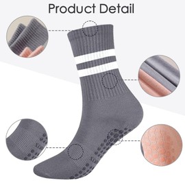 REEKNOKOL 2 Pairs Yoga Socks with Grips, Non Slip Pilates Socks Long Grip Socks for Women Girls Home Gym Sports Workout Fitness (Pink & Grey)…