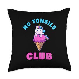 No Tonsils Club – Women & Girls Unicorn Tonsil Recovery Throw Pillow