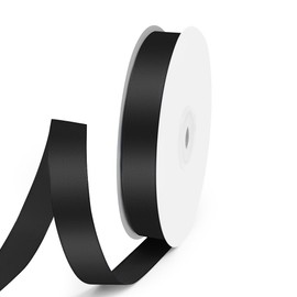 Quhora 5/8" x 50 Yards Satin Ribbon - Black Silk Ribbon with Spool - Ideal for Gift Wrapping, Floral Bouquets, Crafts, Wedding Party Decorations, Christmas and Sewing Projects