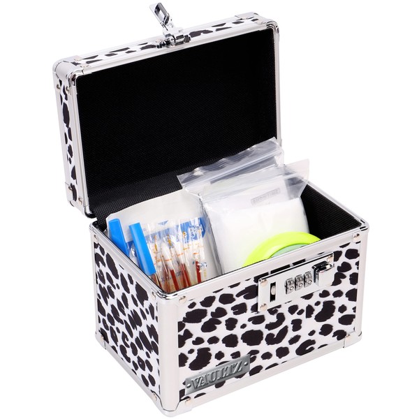Caja de bloqueo de medicina con cerradura de combinación, 5 x 7 x 5 caja fuerte para gabinetes, leopardo blanco y negro