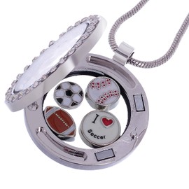 RUBYCA Themed Round Locket Necklace Crystal Birthstone Living Memory Floating Charm Silver Tone DIY