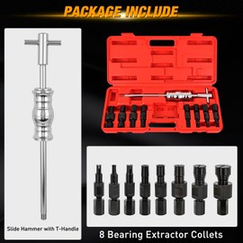 GOOACC 9PCS Blind Inner Bearing Puller Set, Slide Hammer with Expandable Collets 8-32MM Blind Hole Collet Bearing Slide Hammer Puller Set Internal Pilot Bearing Removal Tool for Axles Bearings, Red
