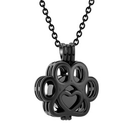 Kcouiee Pet Paw Urn Locket for Ashes Stainless Steel Cremation Jewelry for Dog/Cat Memorial Urn Necklace with Mini Casket Funeral Jewelry (Black-Black)