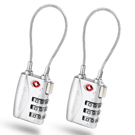 2 Pack TSA Approved Travel Luggage Locks, Long Cable Combination Lock Alloy, Metal Keyless 3-Digit Padlocks, Weatherproof TSA Accepted Padlock for Toolbox Gym Locker Golf Bag Case Backpack-Silver