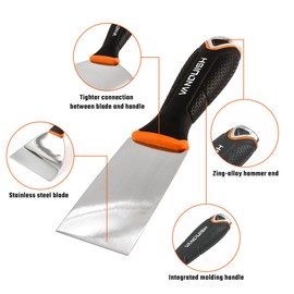 VANQUISH Stainless Steel Putty Knife, 3 Inch Paint Scraper with Soft Grip Handle and Metal Hammer End for Drywall Spackle, Taping, Scraping Paint 3584