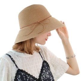 NAMANANA Women's Sun Hats Wide Brim Straw Hat Summer Beach Hat Foldable Packable Cap for Travel Sun Hats for Women Straw Sun Hats for Women Brown