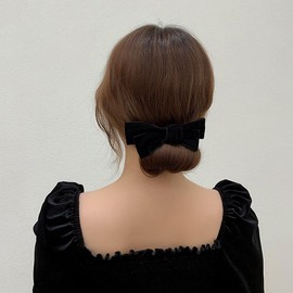 TUCEWP Black Bows for Women Girls 2Pcs Velvet Bow Scrunchies for Long Thick Curly Hair Ultra Soft Satin Scrunchy Hair Ties Cute Elastic Hair Bands Bowknot Ponytail Holders Cute Hair Accessories