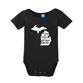 Lion and Tigers and Red Wings Oh Mi Printed Infant Bodysuit Romper Black 12-18 Mo.