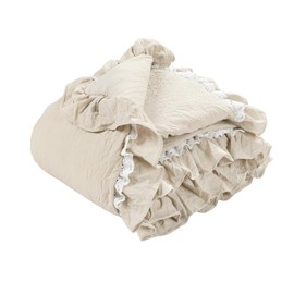 Lush Decor Ella Ruffle Lace Throw Blanket, 50" W x 60" L, Neutral - Coquette Throw Blankets for Bed - Couch Blanket - Ruffled Throw Blanket for Couch