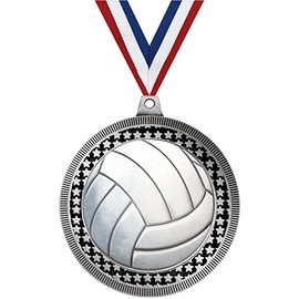 2.75" Volleyball Medal Award, Silver Vega Volleyball Team Trophy Award Includes Free Neck Ribbon