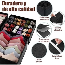 Organizador de Cajones 4 Piezas, Cajas Plegable para Ropa Interior, Negro                                                                             