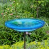Achla Designs Crackle Glass Birdbath Bowl with Stake, 14-in, Teal