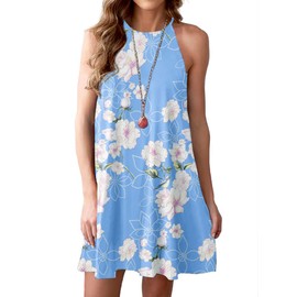 Feiersi Summer Dresses for Women Beach Floral Tshirt Sundress Sleeveless Casual Loose Tank Dress(Floral Light Blue,X-Large)