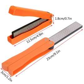 Double Sided Diafold Sharpener, Fine/Coarse Sharpening Stone, 400/600 Grit Foldable Knife Sharpener Gritstone Whetstone non-slip Handheld (Black)(Orange)