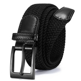 VONMELLI Nickle Free No Metal Belt for Men, TSA Approved Hypoallergenic Elastic Stretch Braided Black Belt Men, XL