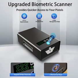 kasablank gun safe，Biometric Gun Safe For Handgun with fingerprint, key and digital password 3 .Smart Handgun Safe for Home Bedside Nightstand Car for 2 pistols