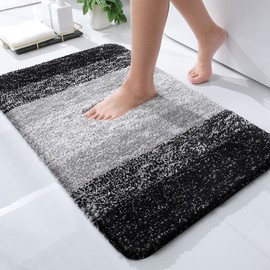 smiry Microfiber Bath Mat, 50 x 75 cm, Non-Slip Super Absorbent Bathroom Mat, Machine Washable Fluffy Shaggy Bath Mats Rugs for Bathroom, Extra Soft Thick Bathroom Floor Foot Mat, Black