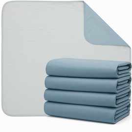 Bed Pad Washable Incontinence Underpad - Heavy Duty, Absorbent Stain Masking Urinary Mattress Protector - Reusable Dry Bed Wetting Premium Protection for Seniors, Children 32 x 34 - 4 Pack Blue 6oz