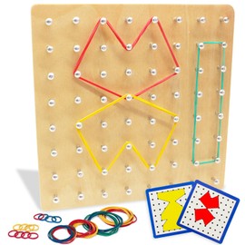 Ryvera Wooden Geoboard, Wooden Puzzle Montessori Toy from 3 4 5 6 Years, Wooden Puzzle for Toddlers, Wooden Geoboard Geometry Board Motor Skills Toy Gift for Children Boys Girls (Style 1)