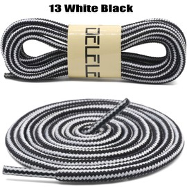DELELE 2 Pair Round Boot Laces Outdoor Hiking Walking Shoelaces White Black Striped Shoe Lace Work Shoe Strings 47 inch