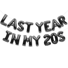 PartyForever LAST YEAR IN MY 20S Balloons Banner Black 29th Birthday Party Decorations Sign