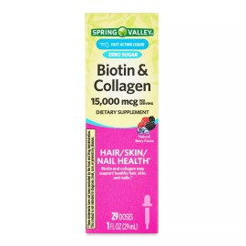 Spring Valley Biotin & Collagen Liquid, Natural Berry, 15000 Mcg, 1 fl oz