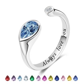 LEXLUNE Adjustable Birthday Gift Ring for Women 925 Sterling Silver Fine Jewelry Gift for Her, December Birthstone Tanzanite Ring,BER0176A-12
